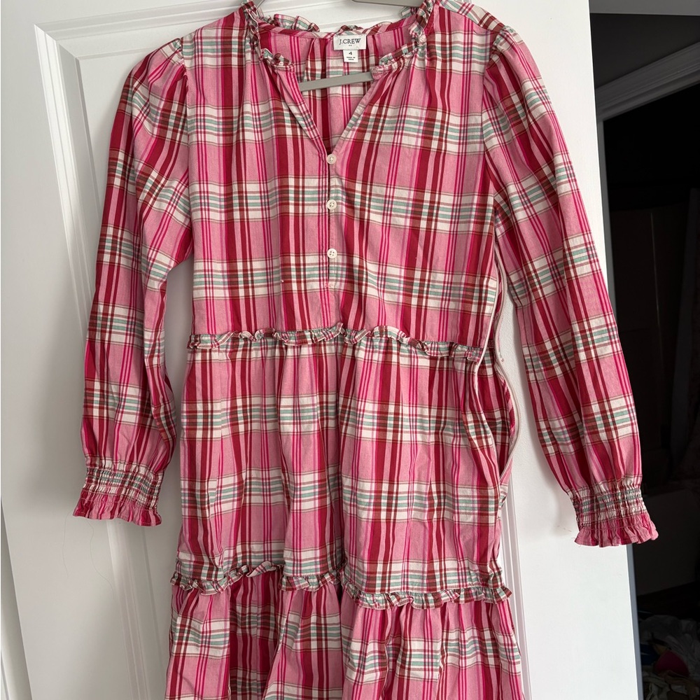 Pink Plaid Long Sleeve Dress